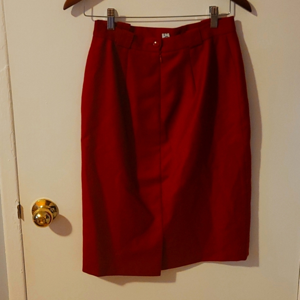 Red wool pencil skirt